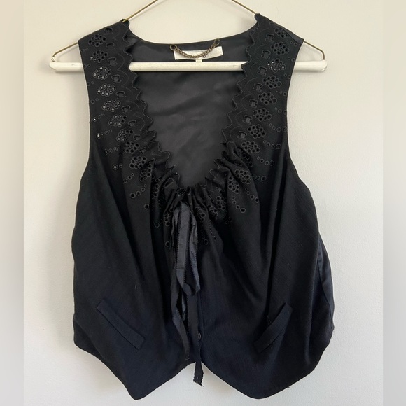 3.1 PHILLIP LIM Women's Black Eyelet Detail Tie Front Button Down Vest Size 4 - Picture 1 of 7